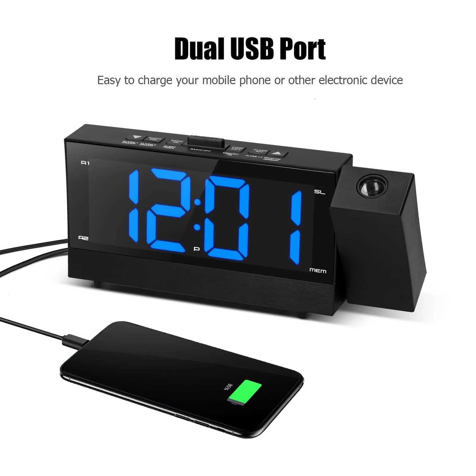 KKmoon 64in 3-in-1 180 Degree Clock Rotatable Projector Clock with Dual AlarmSnooze FM Radio Phone Charger Stepless Dimming M251205 - view 7