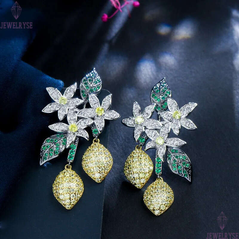 Fashion charm lemon tree earring designer for woman 925 sterling silver post party Yellow Purple AAA Zirconia South American Copper Engagement Earring