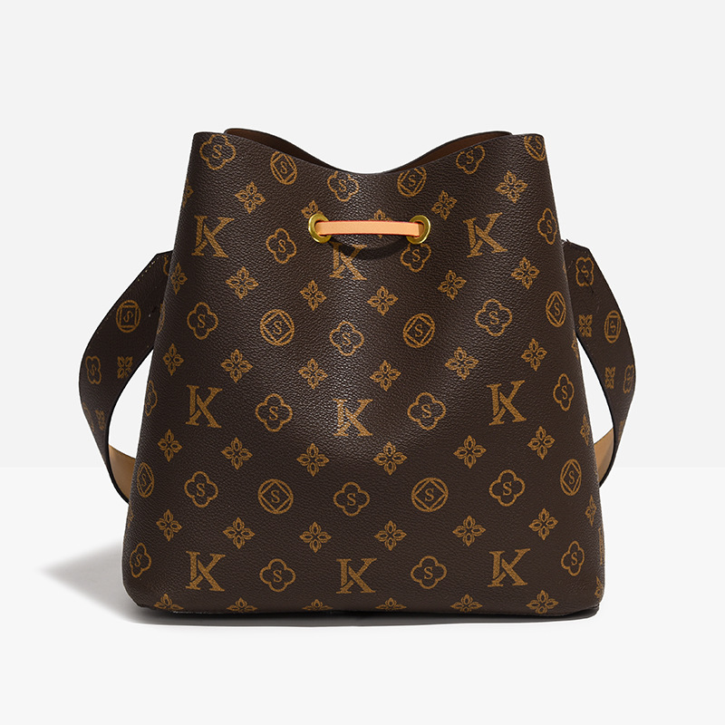 Womens 2025 Trendy Summer Crossbody Bag with Classic Letter Pattern Drawstring Bucket Design - Large Capacity Shoulder Bag for Women