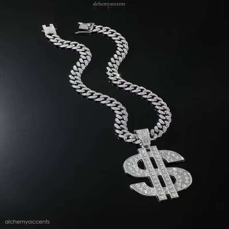 Kun Sen Men's Cuban Chain Pendant Necklace Full Ice VVS Silicon Stone Cultivated Diamond Letter Pattern Hip-Hop Jewelry - view 5