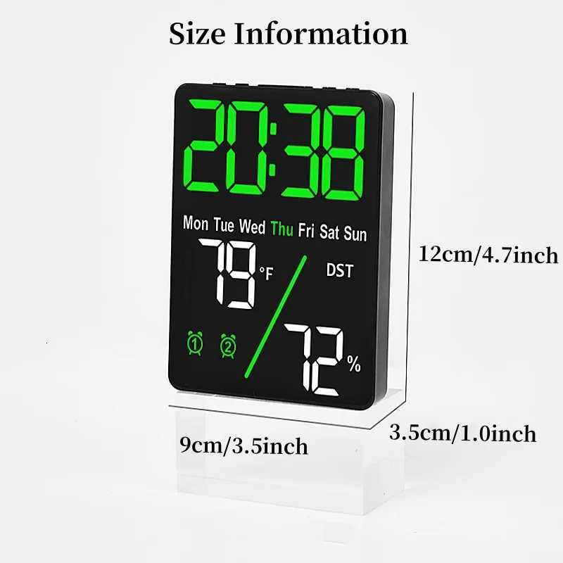 Digital Alarm Clock TEMP Humidity Week Dual Alarm Snooze DST Table Clock Auto Dimming 12/24H USB Output Charging Port LED Clock M251205 - view 3