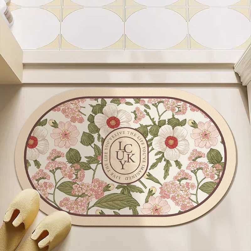 European camellia retro diatom mud floor mat bathroom toilet door water absorption non-slip foot mat quick drying door mat H251205
