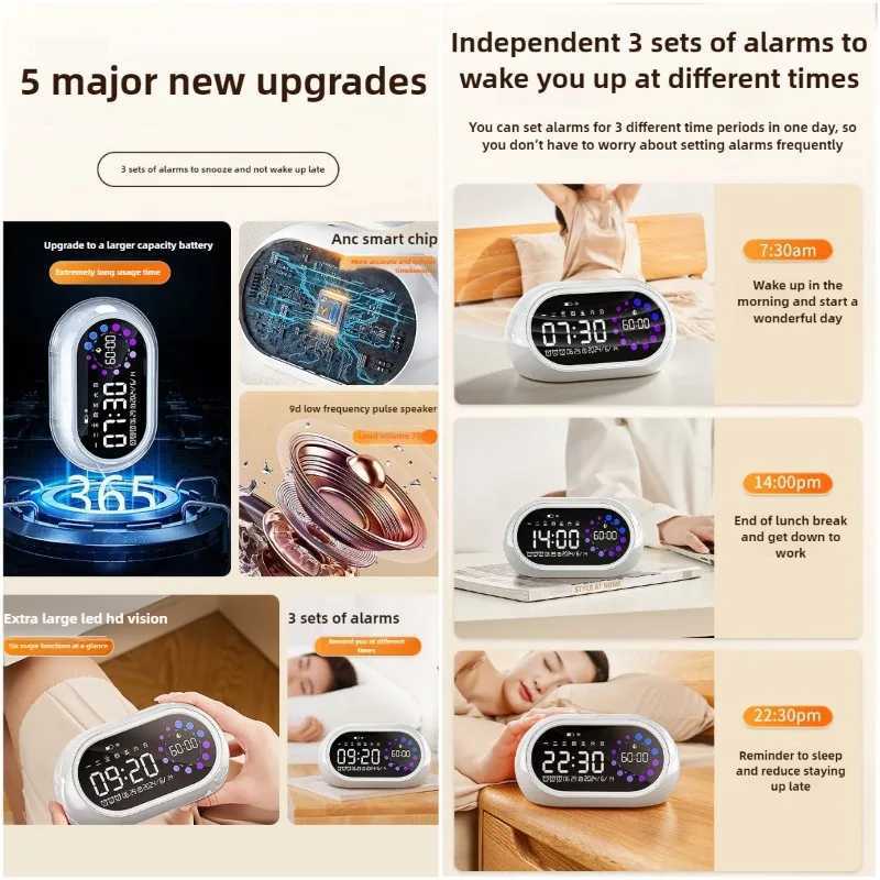 Smart Alarm Clock Big LED Display 100dB Loud Volume USB Rechargeable Multifunction Timer for Students Time Reminder desk clock M251205 - view 6