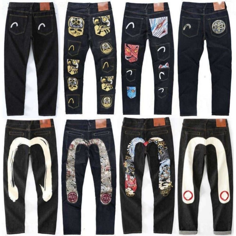 Mens Japanese evisujeans Fashion evisuly with Embroidery evi jeans Men Retro mens Trousers Hipster Style Slim Fit Straight Leg Denim Jeans Pants for Casual Wear size