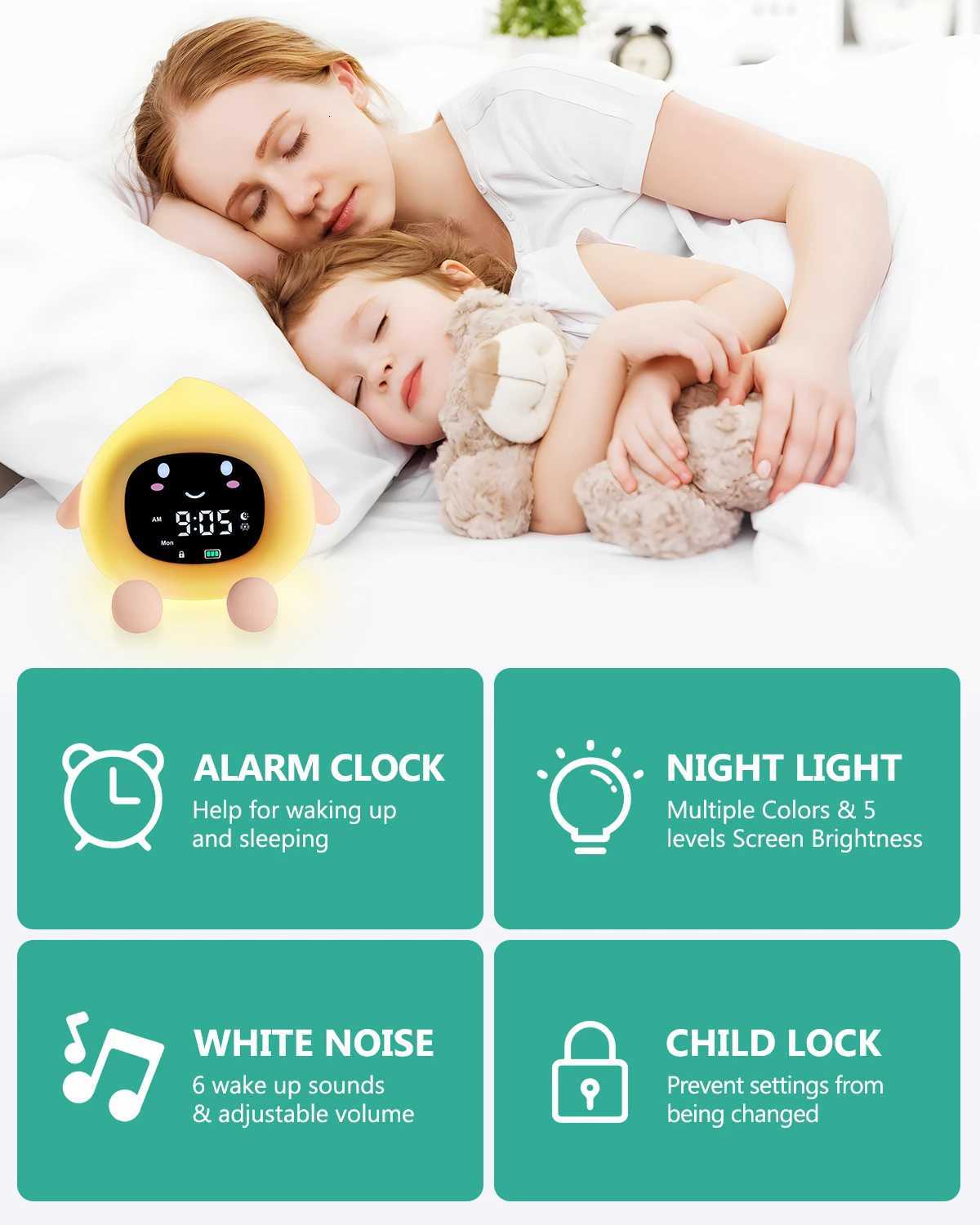 ORIA Kids Alarm Clock Sleep Training Alarm Clock Wake Up Rechargeable Clock with 9 Color Night LightChild Lock Clocks For Home M251205 - view 4