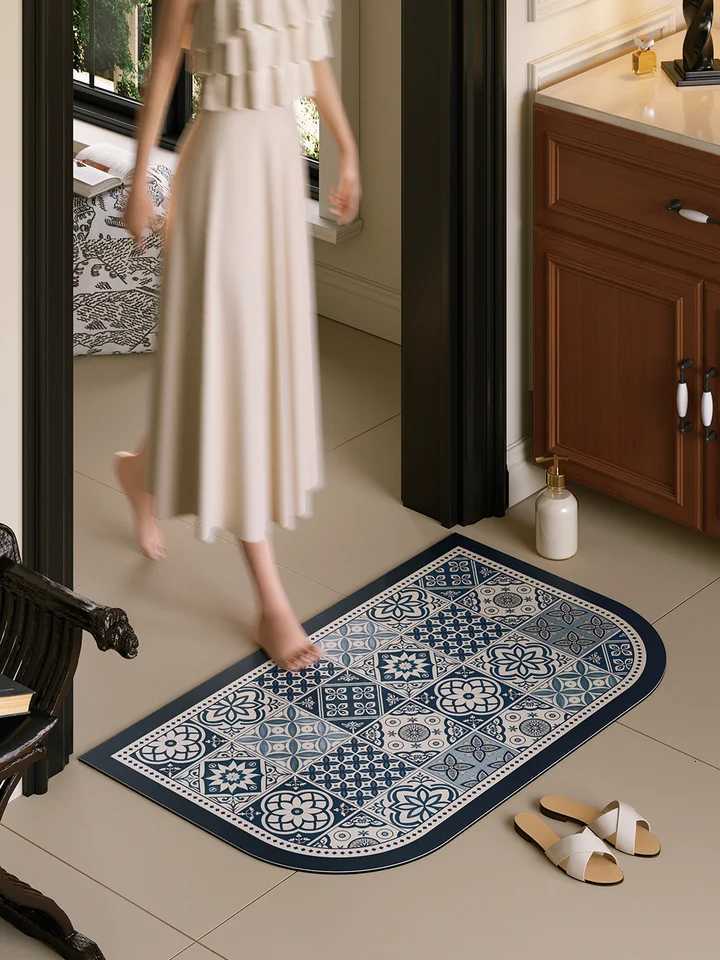 VIKAMA Lofis French Retro Style Ceramic Tile Bathroom Floor Mat Anti-Slip Foot Pad Water Absorbing Quick-Drying Home Decoration H251205