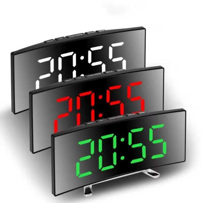 Creative Curved Electronic Clock LED Large Mirror Alarm Clock Silent Smart Desktop Clock Living Room Mirror Clock M251205