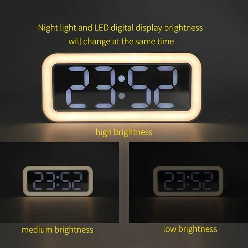 Large LED Night Light Mirror Digital Alarm Clock Thermometer Type-C USB Output 12/24H Display Table Dual Snooze Sound Alarms M251205 - view 5
