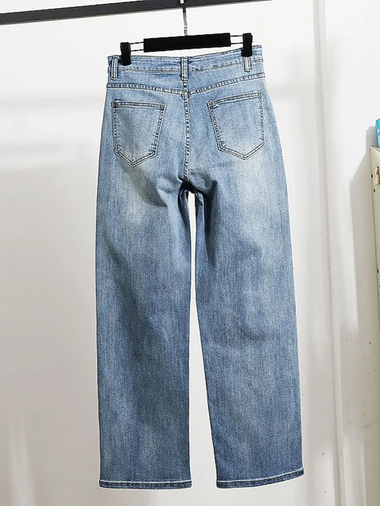 High Street Spring Autumn Loose Slimming Straight High Waist Jeans Wide Leg Pants Women Heart Shape Diamond Denim Baggy Trousers 251204