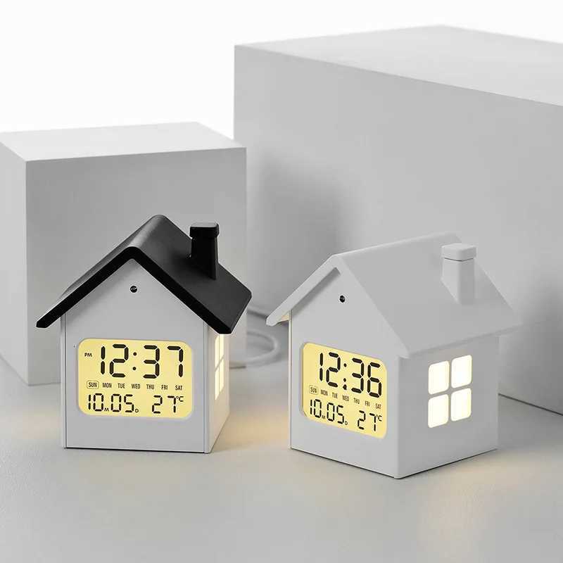 Digital Alarm Clock LCD Display House Shaped Headboard Clock Quiet Nightlight Clock Accurate Timing For Family Children Bedroom M251205 - view 6