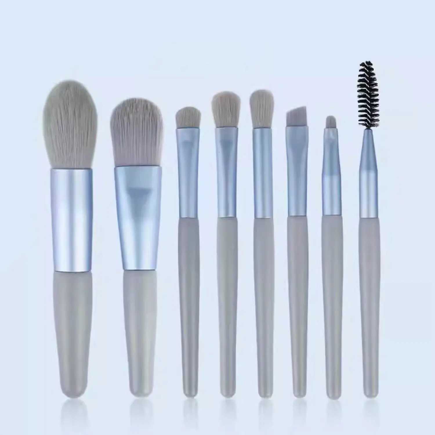 8PCS Mini Brush Makeup Bag Portable Concealer Powder Brush Set Soft Fur Make-up Tool Green Snap BagT251205