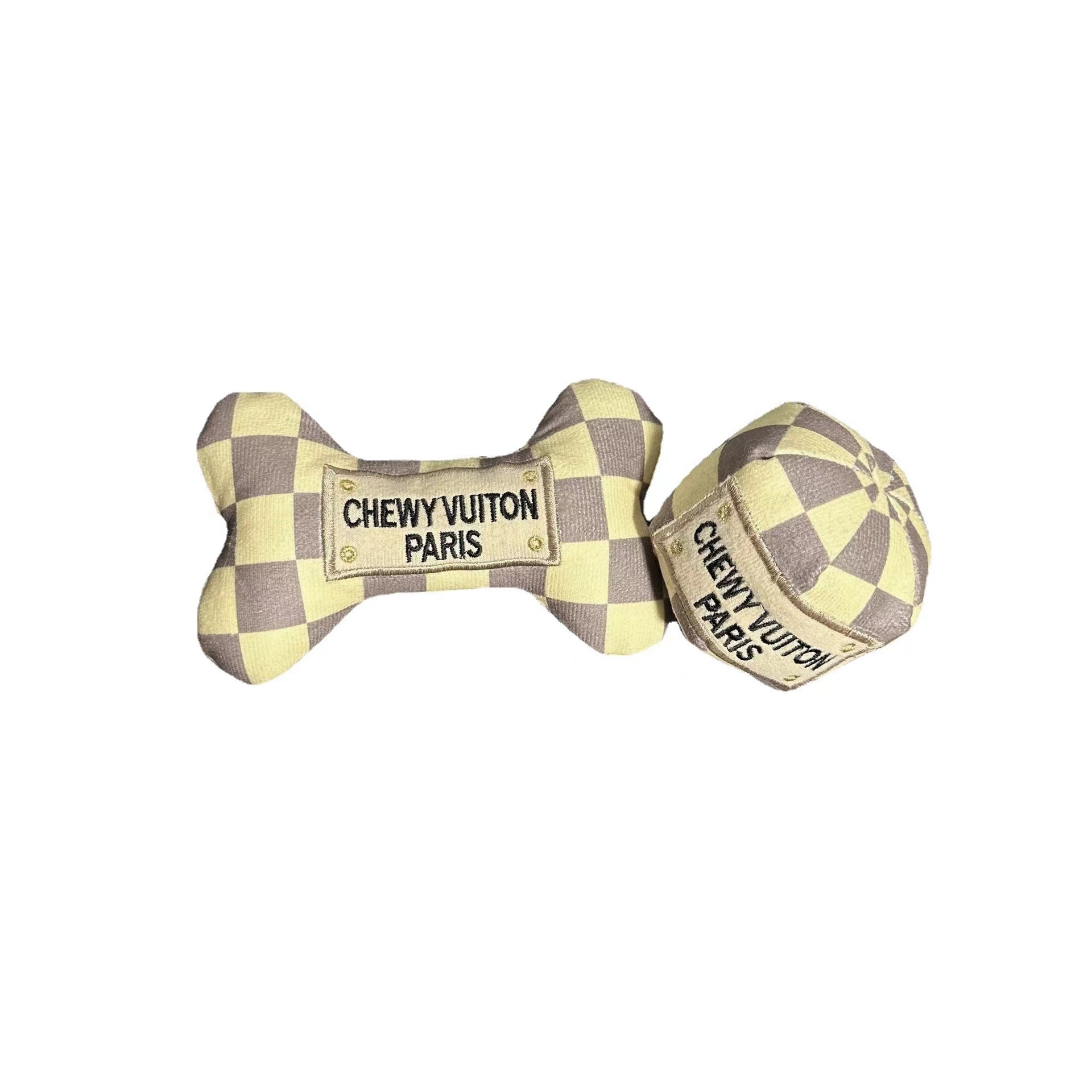 Designer Pet Toy Brown Classic Embroidered Letters Cute Pet Dog Cat Voice Toy Bones Cup Ball Fun Toy