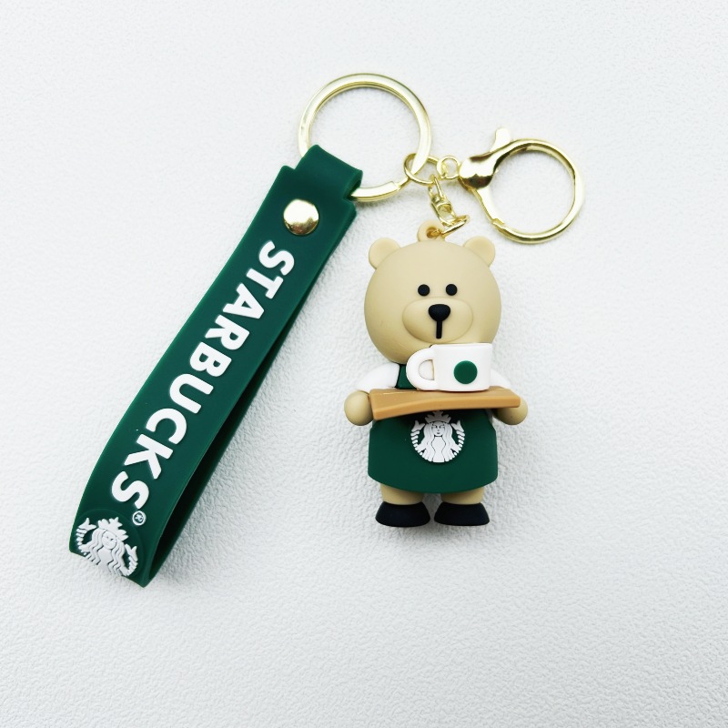 Starbucks Milk Tea Cup Keychain & Bear Plush Charm Couple & Student Backpack Accessory Small Gift Free Shipping