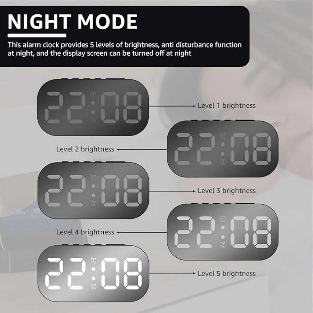 LED Digital Table Clock - Multifunctional Electronic Alarm ClockDisplay Time/Date/Cycle/Temperature for Desk/Bedroom Clock M251205 - view 5