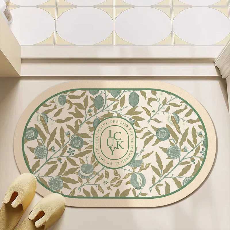European camellia retro diatom mud floor mat bathroom toilet door water absorption non-slip foot mat quick drying door mat H251205