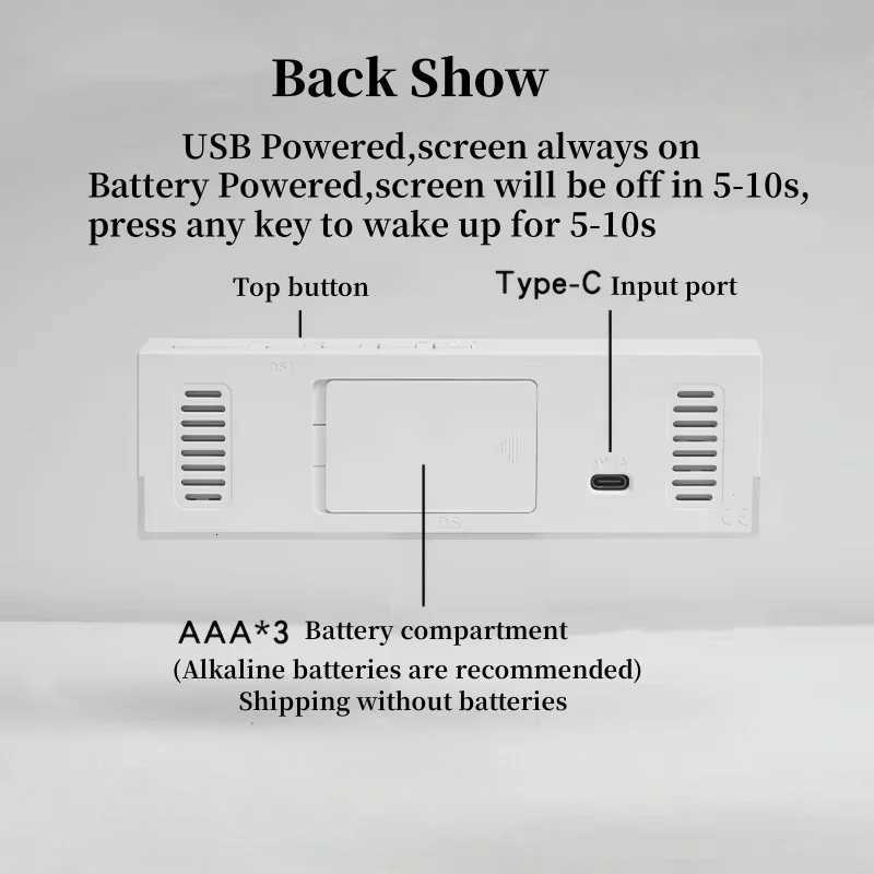USB Powered Digital Alarm Clock with White Mood Light TEMP Week 2 Alarm DST Table Clock 3 Levels Brightness 12/24H LED Clock M251205 - view 4