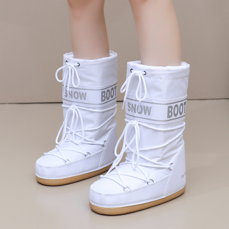 new Winter Ski Space Boots Fashionable Round-Toe Mid-Calf Women's Snow Boots Thickened Moon Shoes