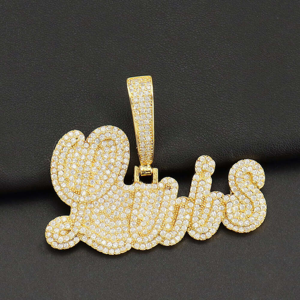 moissanite Charming Men Women DIY Custom Name Letter Necklace Gold Plated Bling CZ Cursive Letters Pendant With 3mm 24inch Rope Chain
