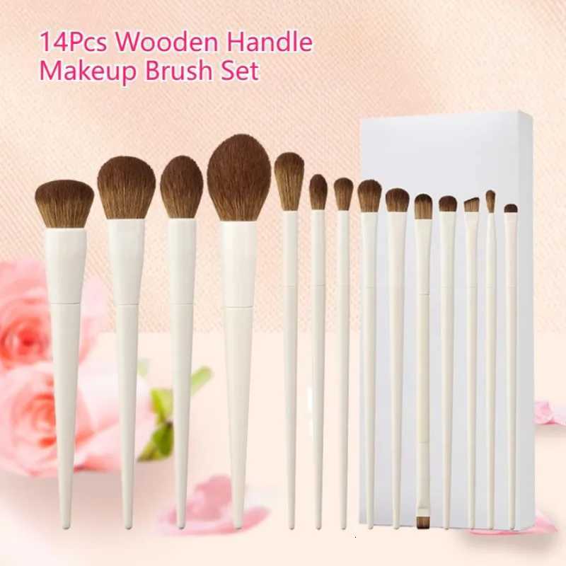 14Pcs Makeup Brush Set White Wooden Handle Synthetic Foundation Brush Powder Contour Eyeshadow Liner Blending HighlightT251205