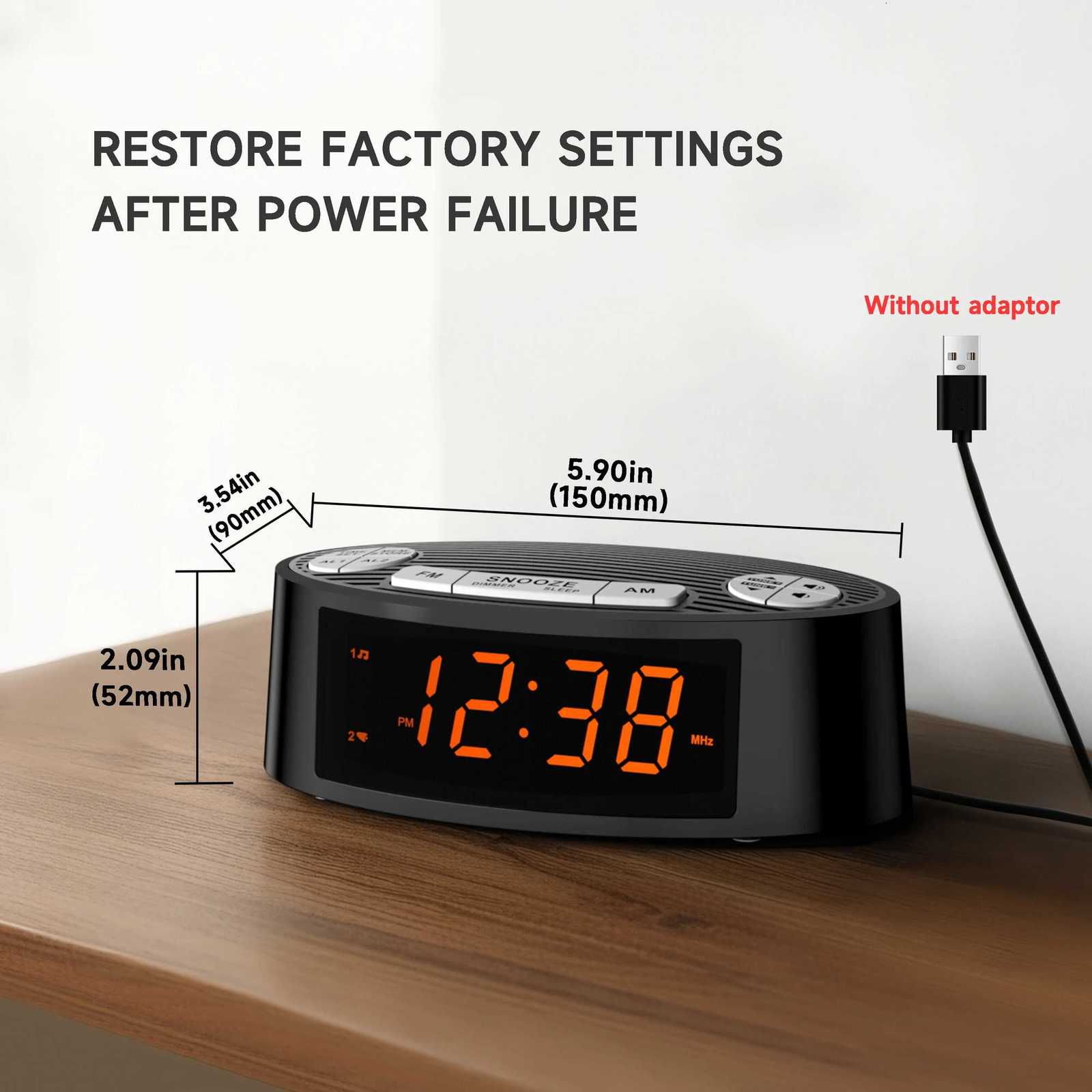 iTOMA CKS3301U FM Alarm Clock Radio Dual Alarm Sleep Timer Snooze Orange LED Display 4-Level Dimming Option M251205 - view 7