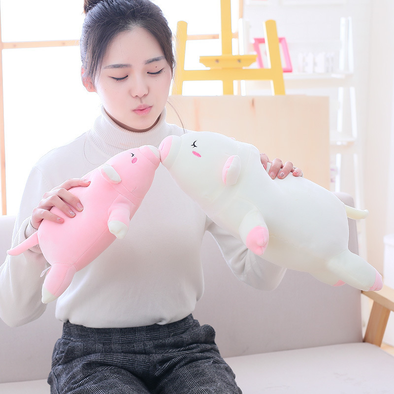 Giant Piggy Doll Pink White Lying Sleepy Plush Animal Toy Ultra Soft Squishy Down Cotton Stuffed Children Gift 210728