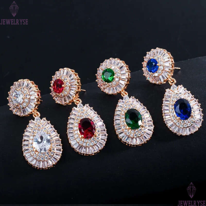 Charm Multicolor Drop Earring Designer for Woman Party Green Red AAA Cubic Zirconia South American Copper Long Womens Diamond Wed Engagement Earrings 