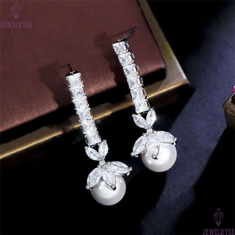 Luxury Long Stud Charm Flowers Bridal Earrings Wedding Diamond Silver Designer Earring for Woman Imitation Pearl AAA Cubic Zirconia Womens Engagement 