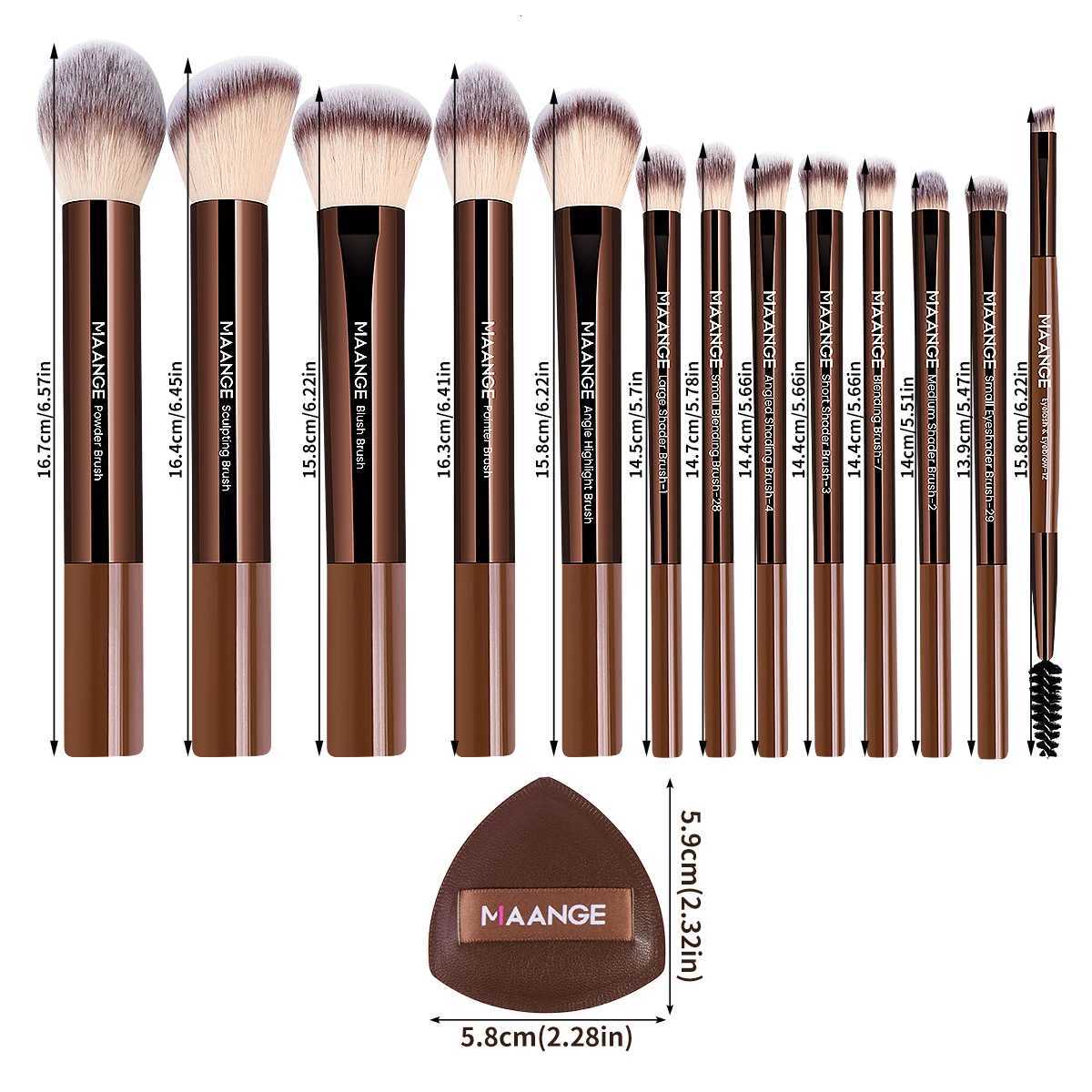 MAANGE 13pcs Premium Synthetic Hairs Makeup Brushes Soft Gentle for Foundation Eyeshadow Powder with 2pcs Air Cushion Puffs KitT251205