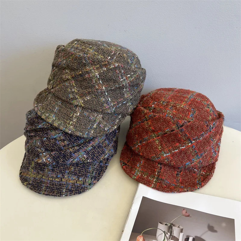 French Tweed Equestrian Hat Womens Autumn and Winter Warm Cap Japanese Literary Folds Fashion Beret Hat 251201 - view 5