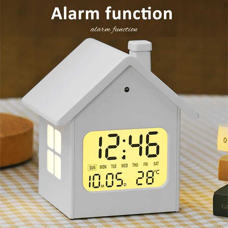 Digital Alarm Clock LCD Display House Shaped Headboard Clock Quiet Nightlight Clock Accurate Timing For Family Children Bedroom M251205 - view 4