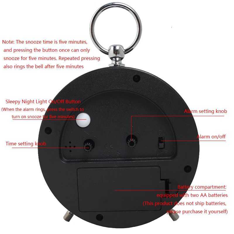 European style metal snooze alarm clock with simple hanging ring quartz desk clock creative luminous student pointer clock sn M251205 - view 3