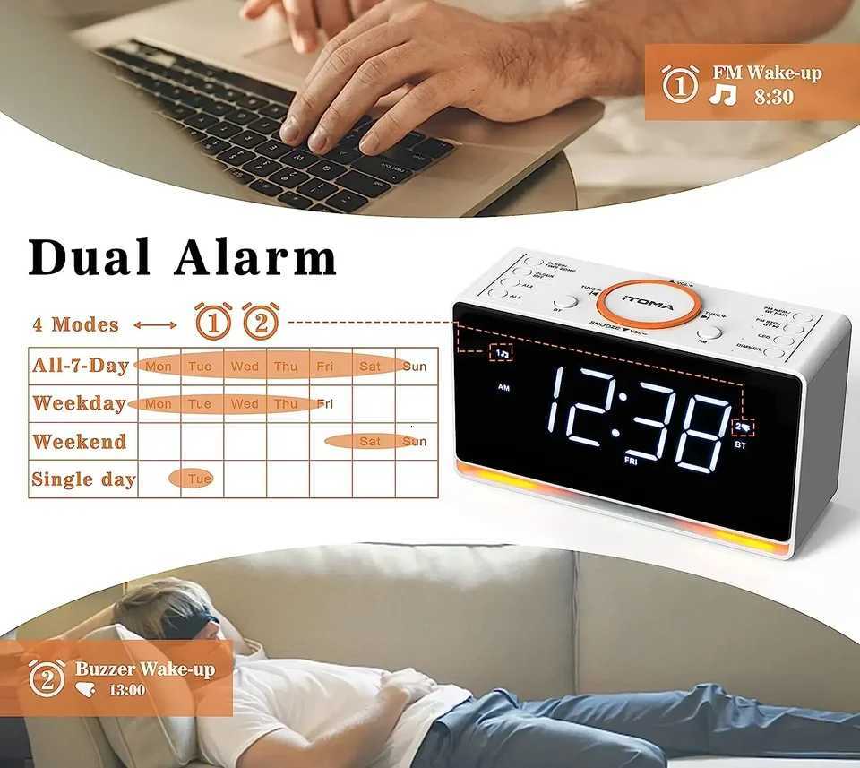 Alarm Clock Radio 14 White LED Display Clock with Bluetooth FM Radio Dual Alarm Sleep Timer Snooze Auto Manual Dimmer M251205 - view 5
