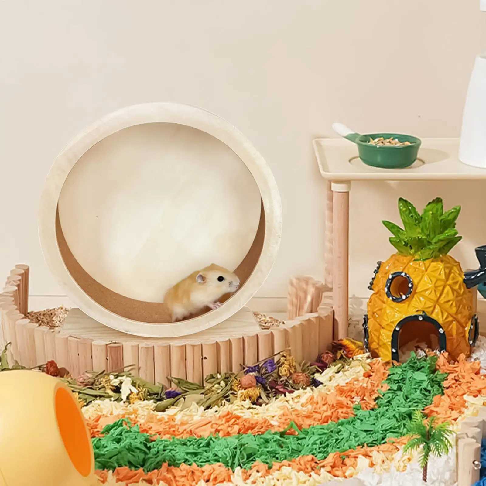 1pcs Hamster Running Wheel Mute Wooden Spinner Small Animal Toys Roller Sports Golden Bear Landscaping Small Pet Supplies M251205