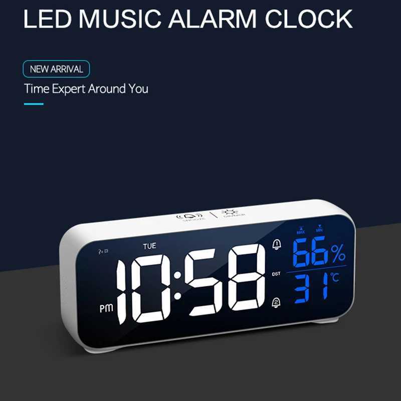 Digital Alarm Clock Table Electronic Clock with Temperature Humidity Weekday Dual Alarms Ringtones Rechargeable M251205 - view 3
