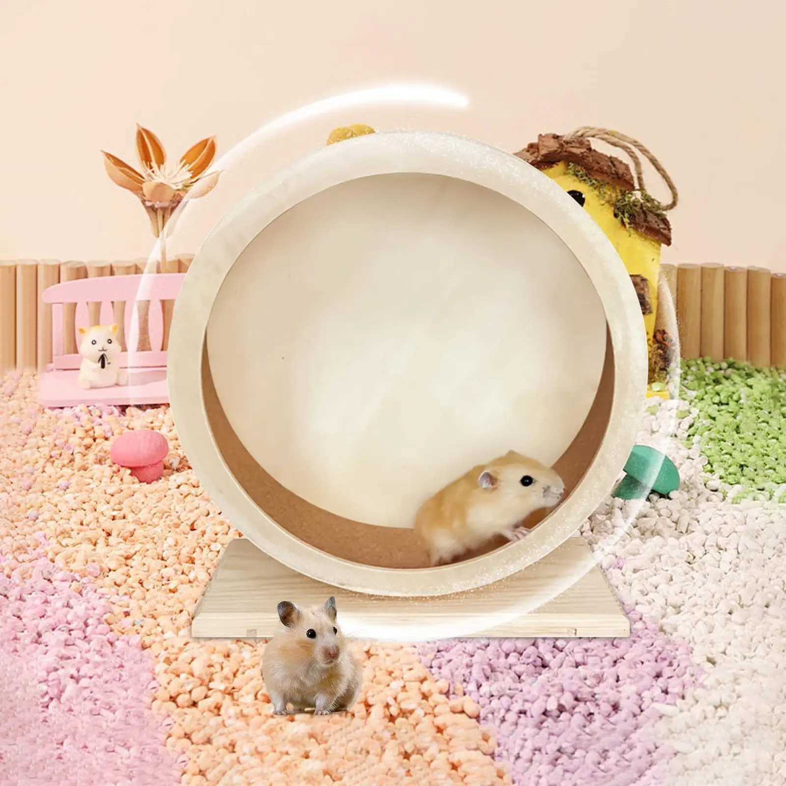 1pcs Hamster Running Wheel Mute Wooden Spinner Small Animal Toys Roller Sports Golden Bear Landscaping Small Pet Supplies M251205