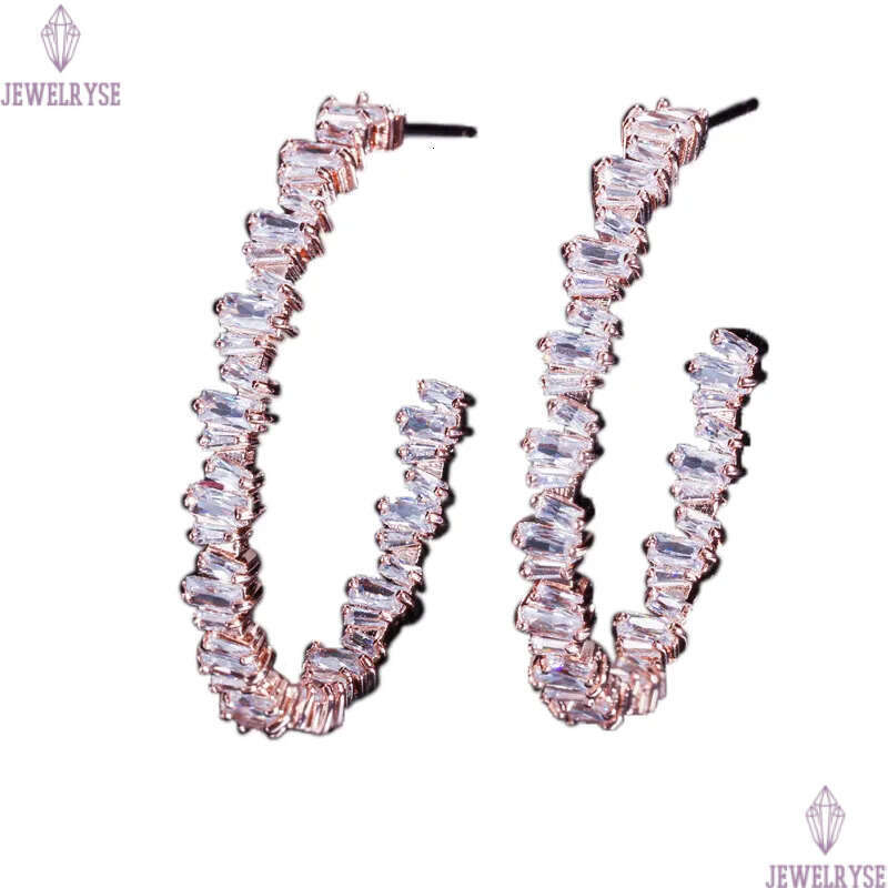 Luxury 925 Silver Post Hoop AAA Cubic Zirconia Designer Earrings Copper Rose Gold White CZ Earring Jewelry Valentines Day For Women Party Gift
