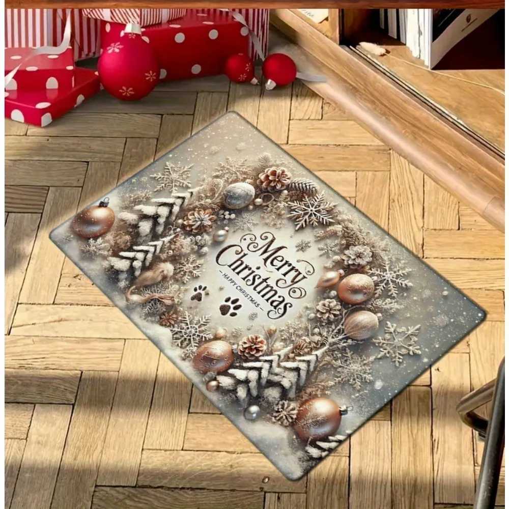VIKAMA Christmas Silver Footprint Floor Mat Non-Slip And Dirt-Proof Entrance Of The Hallway Or Bathroom Floor Mat Home Deco H251205