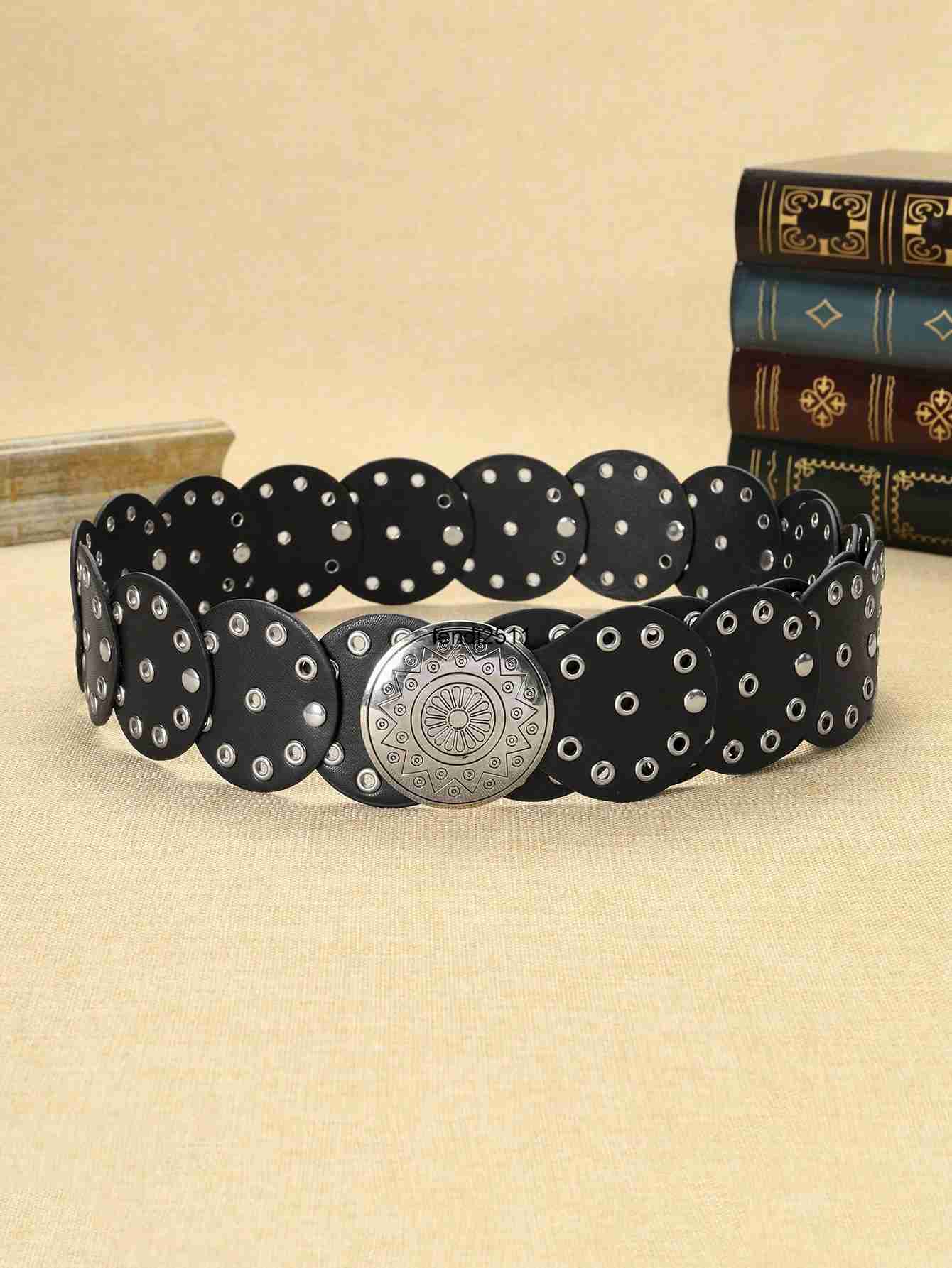 Belts 1 piece of black round PU belt for ladies with Bohemian-style flower-shaped clasps It is ideal for shopping parties and is a versatile fashion belt suitable