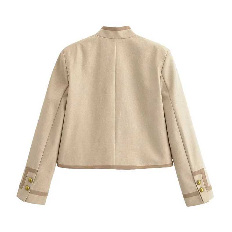 Womens Jacket 2025 Winter New Style Khaki Long-Sleeve Stand Collar Retro Napoleon Button Short Coat Fashionable and Stylish J251205