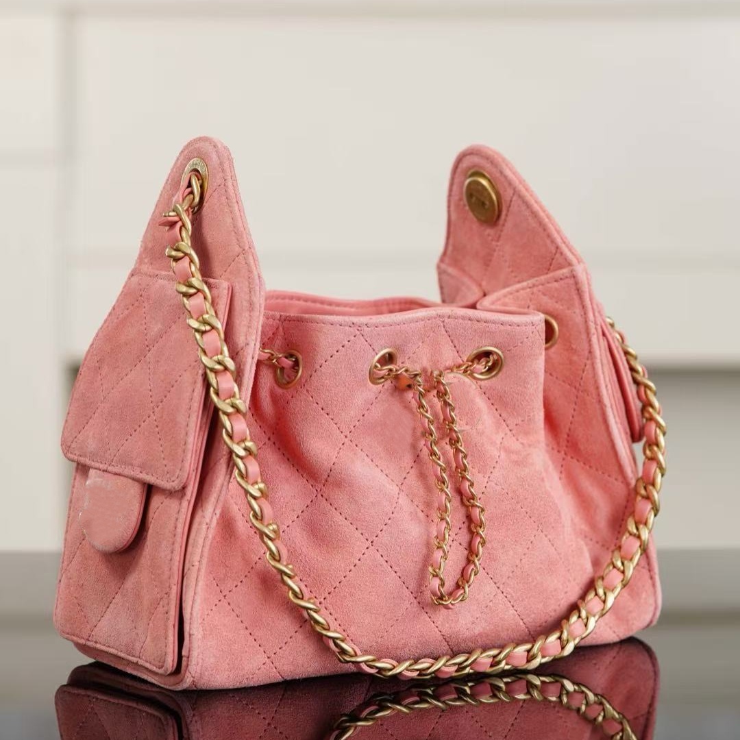 pink suede mini 25 bag mirror quality designer bag 2025 hobo bags women shoulder bag genuine leather quilted wallet tote sac luxury handbag 22cm mini shopping bags