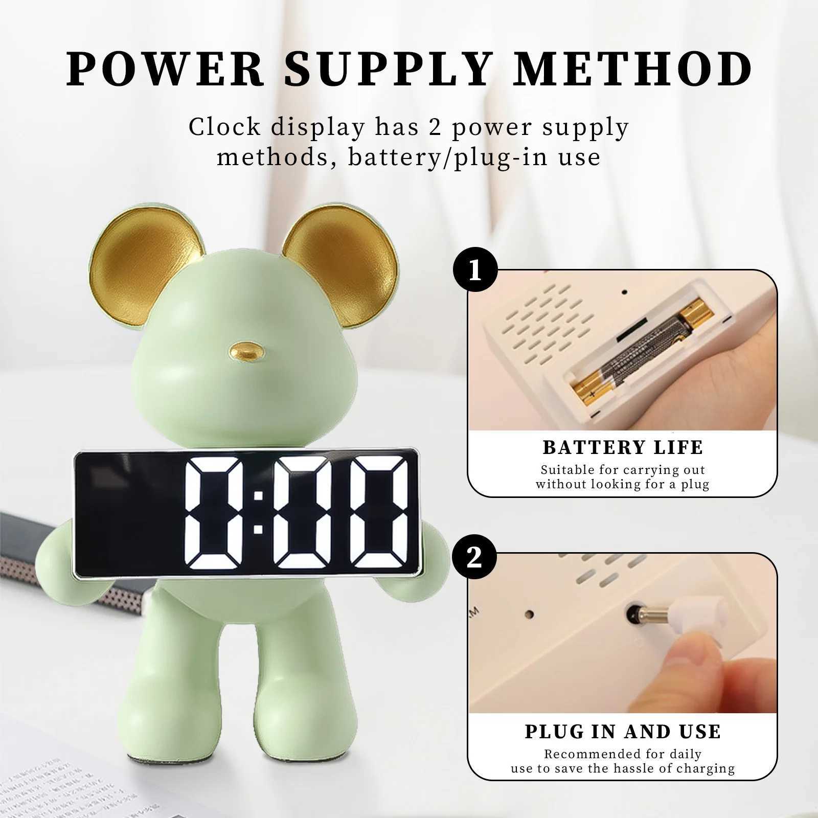 Resin Bear Alarm Clock Exquisite Home Decor 5 Display Modes High Quality Resin Material Perfect Gift For Your Friends And Family M251205 - view 5