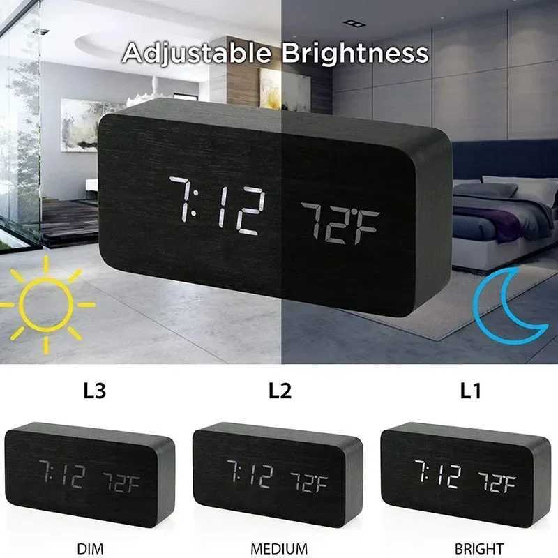 Digital Alarm Clock Wooden LED Table Clock with Temperature for Bedroom Office Travel Desk Decorations M251205 - view 4