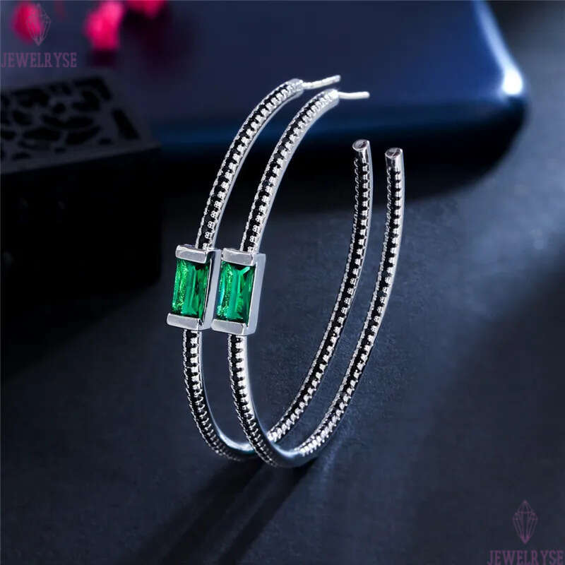 Top Fashion Hoop jewelry Earrings Big Circle 925 Sterling Silver Post Blue Green AAA Cubic Zirconia Copper earring For Women Bride Wedding Engagement 