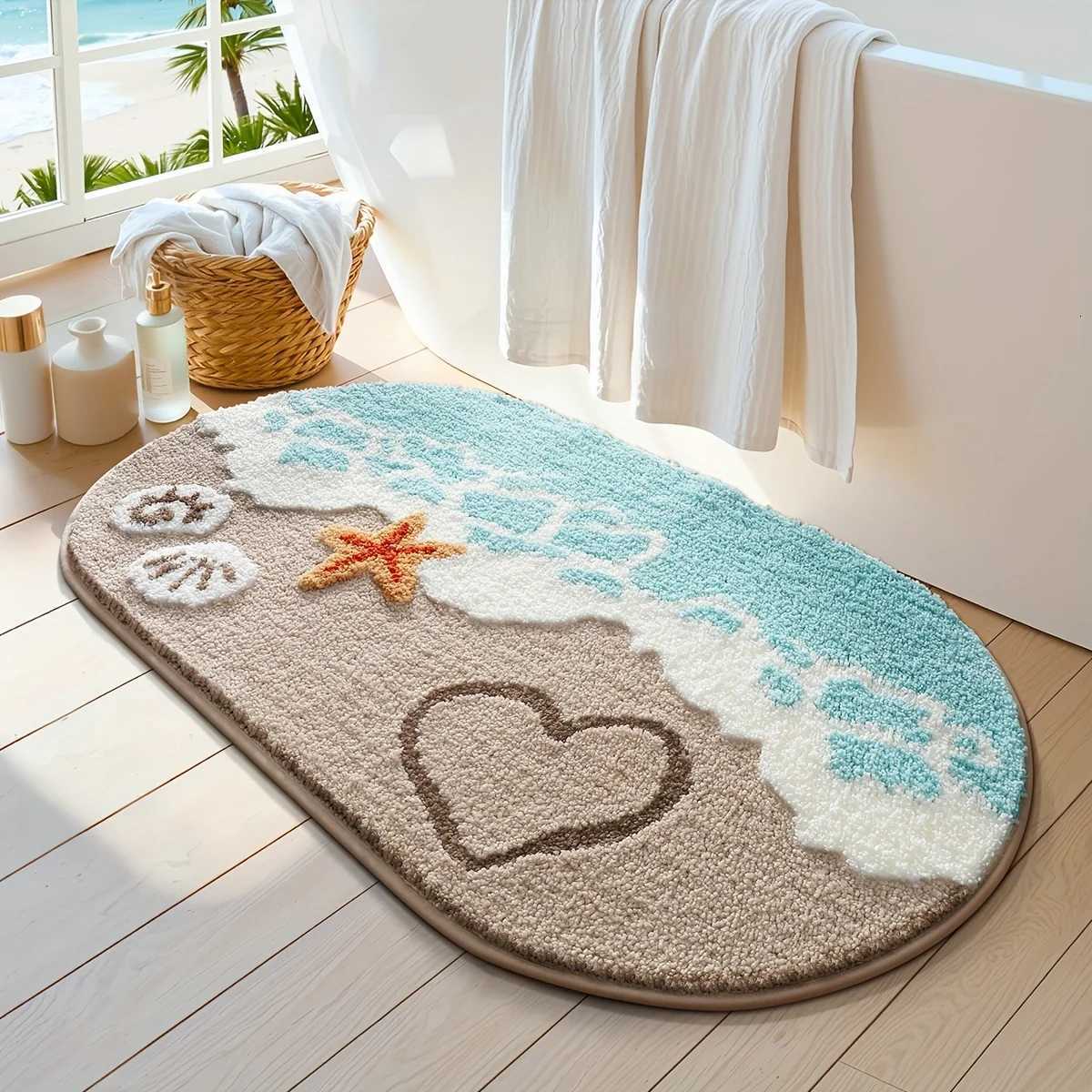 VIKAMA Summer Wave Beach Carpet Bathroom Absorbent Mat Bathtub Foot Mat Easy To Clean Waterproof Carpet Bathroom Mat Decoration H251205