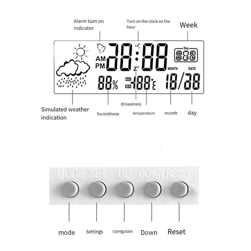 Thermo-Hygrometer Clock Creative Weather Display Electronic Alarm CLock Desktop Table Decor For Living Room Bedroom M251205 - view 7