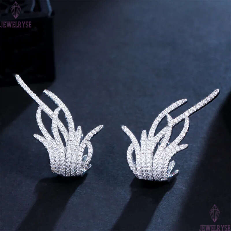 Exquisite Feather Charm earring designer for woman jewelry Wedding South American White AAA Cubic Zirconia Copper 18k Gold Silver Plated Earrings For 