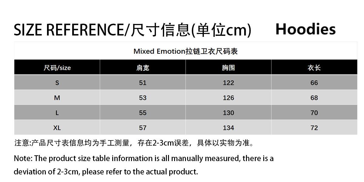 MIXED EMOTION Zipper Hoodies Sweatshirts Sweatpants Unisex High-Quality Streetwear Hip-Hop Rhinestone White Ink Direct-Print for Men and Women