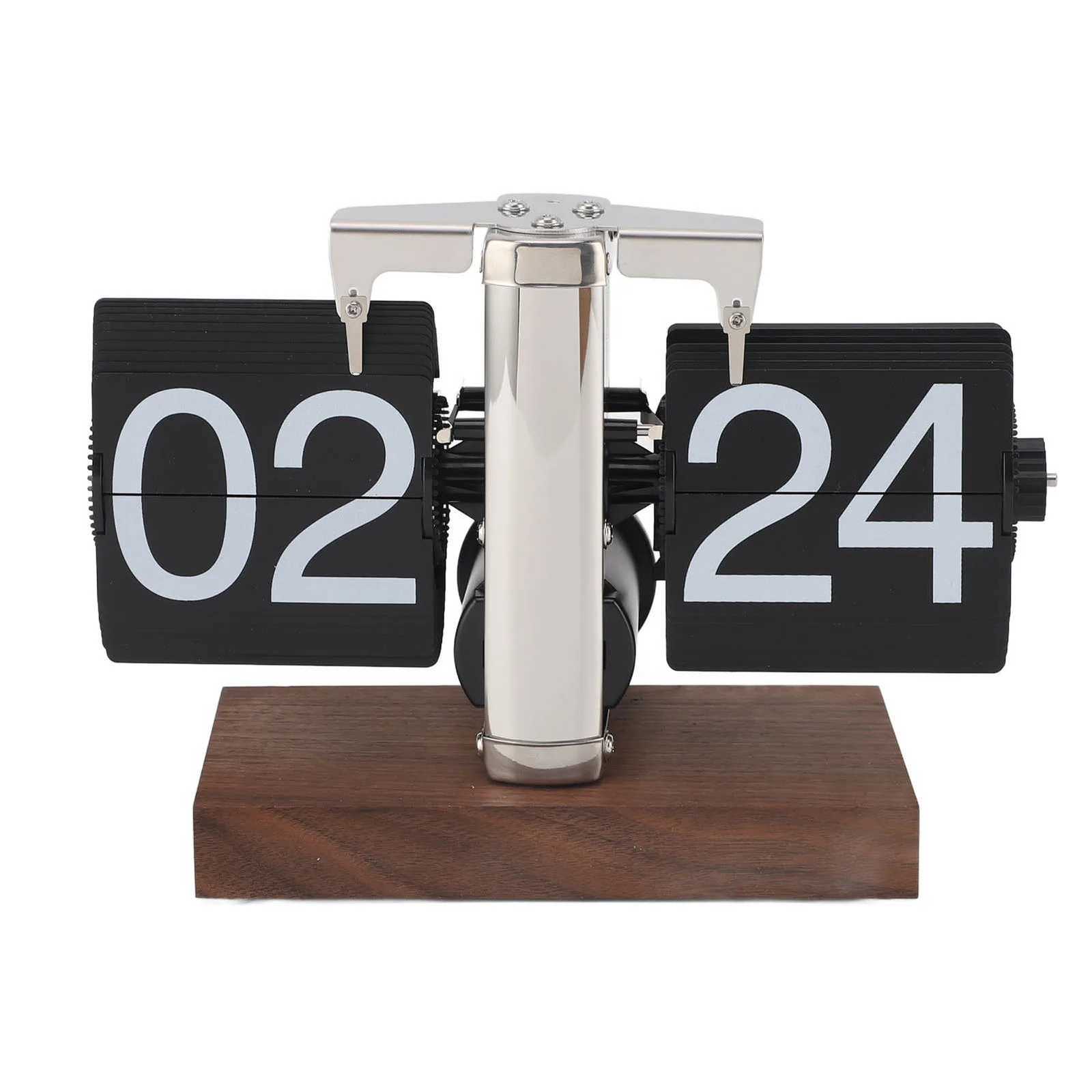 Desk Clock Wood Base Mechanical Clock Stainless Steel Battery Powered Knob Adjust for Living Room M251205 - view 4