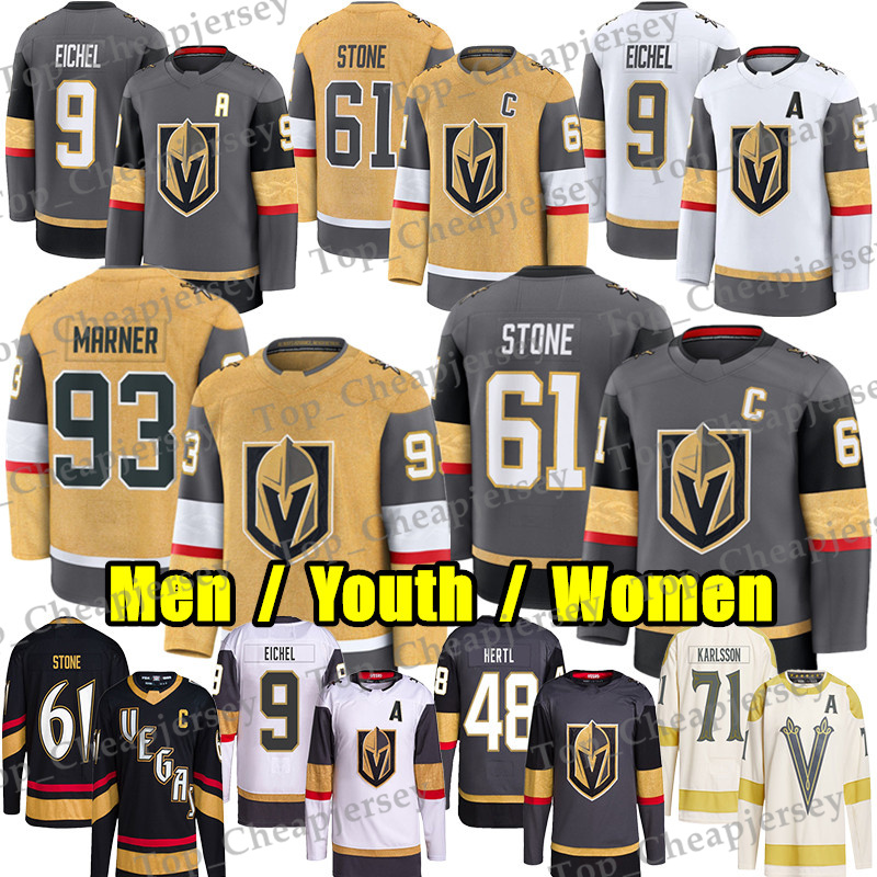 #93 Mitchell Marner vegas hockey jersey #61 Mark Stone Jack Eichel Ilya Samsonov Dorofeyev William Karlsson Tomas Hertl Reilly Smith golden knights Adin Hill jerseys