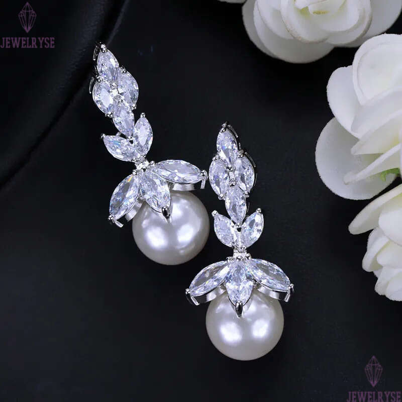 Vinatge Charm earring designer for woman Party AAA Cubic Zirconia Copper White Imitation Pearl Silver Plated Earrings Women Bride Wedding Fashion Jewe
